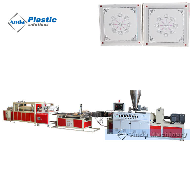 600 by 600 PVC ceiling tile production line with online hot stamping machine exported to bangladesh